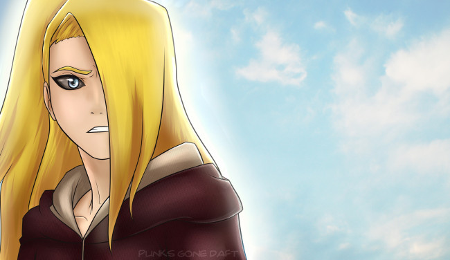 Обои картинки фото аниме, naruto, подрывник, акатцки, дейдара, облака, арт, небо, блондин, парень