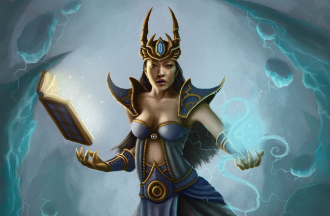 Обои картинки фото diablo iii, видео игры, корона, книга, магия, девушка, маг, wizard, reaper, of, souls, diablo, iii