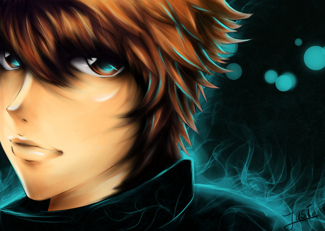 Обои картинки фото аниме, *unknown , другое, парень, шатен, лицо, магия, взгляд