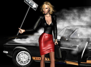 Картинка 3д+графика люди+ people девушка взгляд фон автомобиль