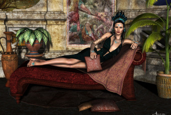 Картинка 3д+графика люди+ people девушка диван фон взгляд