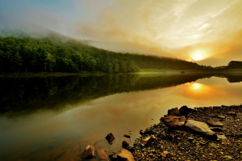 Картинка природа восходы закаты деревья осень река