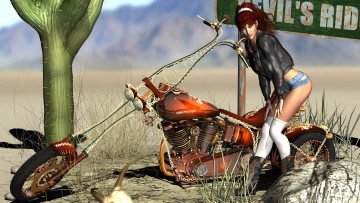 Картинка 3д+графика люди+ people девушка взгляд фон мотоцикл