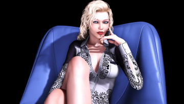 Картинка 3д+графика люди+ people кресло взгляд фон блондинка девушка