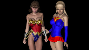 Картинка 3д+графика люди+ people взгляд супермены девушки фон