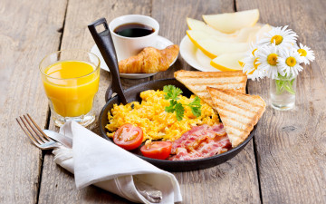 Картинка еда разное ветчина томаты juice breakfast кофе круассан дыня сок завтрак coffee