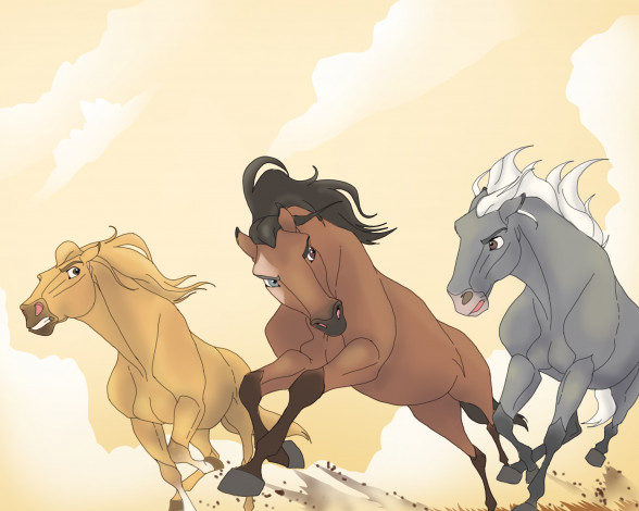 Обои картинки фото рисованное, животные,  лошади, лошади, фон, бег