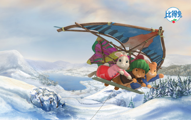 Обои картинки фото peter rabbit , кролик питер, мультфильмы, - peter rabbit, кролики, зима, дельтоплан