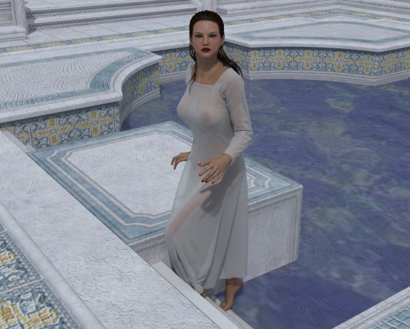 Обои картинки фото 3д графика, люди , people, бассейн, взгляд, девушка, фон