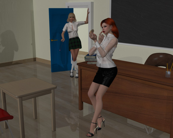 Обои картинки фото 3д графика, люди , people, взгляд, девушки, интерьер, фон