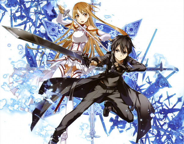 Обои картинки фото аниме, sword art online, кирито, асуна