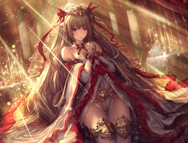 Обои картинки фото аниме, животные,  существа, эльф, девушка, арт, tachikawa, mushimaro