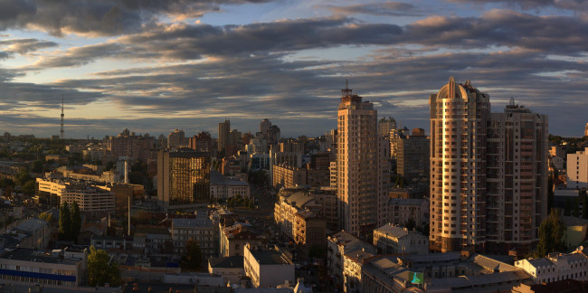 Обои картинки фото города, киев , украина, гостиница, лебидь, киев, ул, саксаганского, цирк, расвет