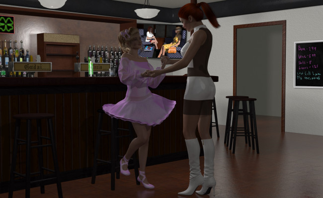 Обои картинки фото 3д графика, люди , people, девушки, интерьер, фон, взгляд