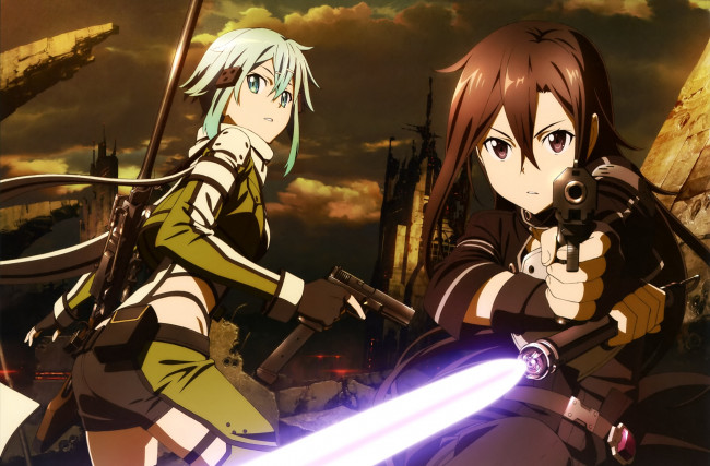 Обои картинки фото аниме, sword art online, кирито, девочка, сион, меч