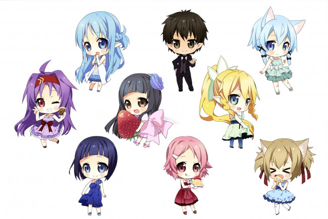 Обои картинки фото аниме, sword art online, малыши