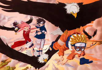 Картинка аниме naruto konoha hitaiate eagle uzumaki uchiha sasuke kunoichi hiouri-nin shinobi ninja kayo1996 team 7 hatake kakashi haruno sakura taka anime shippuden