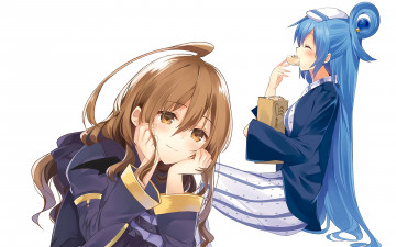 Картинка аниме kono+subarashii+sekai+ni+shukufuku+wo девушки взгляд фон