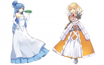 Картинка аниме kono+subarashii+sekai+ni+shukufuku+wo девушки взгляд фон