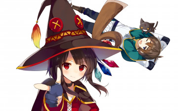 Картинка аниме kono+subarashii+sekai+ni+shukufuku+wo девушки взгляд фон