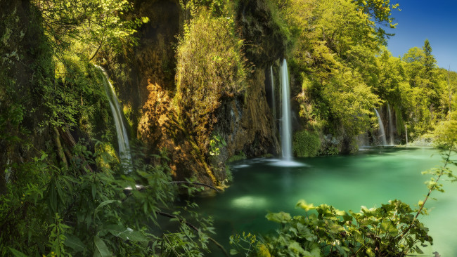 Обои картинки фото природа, водопады, водопад, река, лес