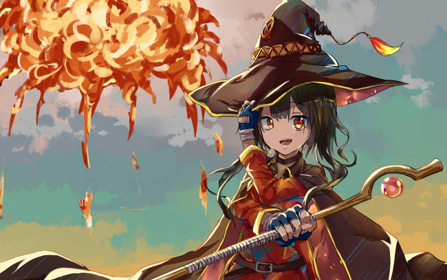 Обои картинки фото аниме, kono subarashii sekai ni shukufuku wo, девушка, взгляд, фон