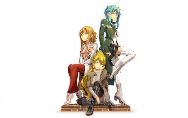 Обои картинки фото аниме, sword art online, девушки, взгляд, фон