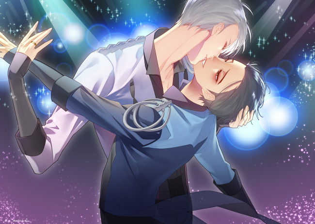 Обои картинки фото аниме, yuri on ice, катсуки, юри, виктор, никифоров