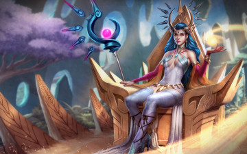 Картинка видео+игры smite посох девушка трон