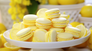 Картинка еда макаруны лакомство лимонные