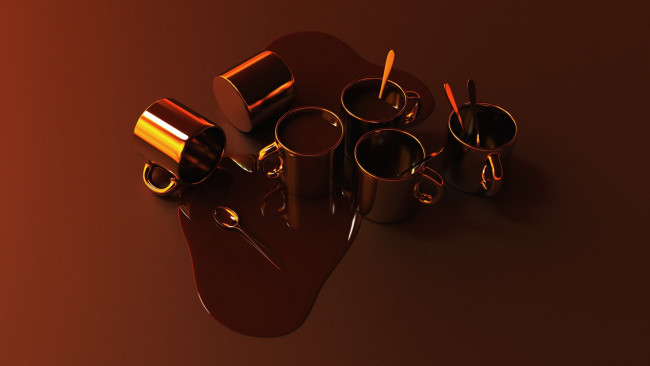 Обои картинки фото 3д, графика, другое, стол, чашки, ложки