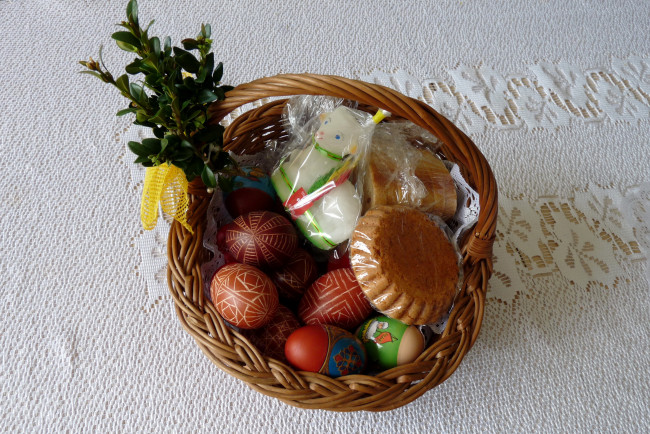 Обои картинки фото праздничные, пасха, корзина, ветка
