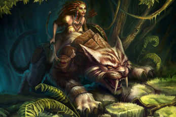Картинка фэнтези красавицы чудовища амазонка стрелы лук