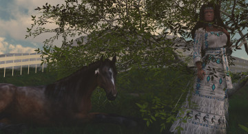 Картинка 3д графика people люди лошадь девушка