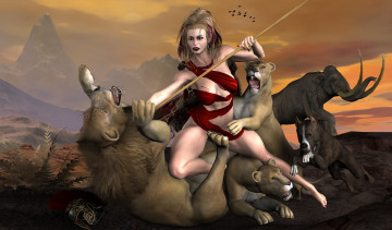 Картинка 3д графика fantasy фантазия девушка животные