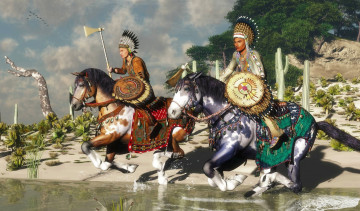 Картинка 3д графика people люди лошади индейцы