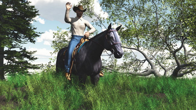 Обои картинки фото 3д, графика, people, люди, лошадь, мужчина