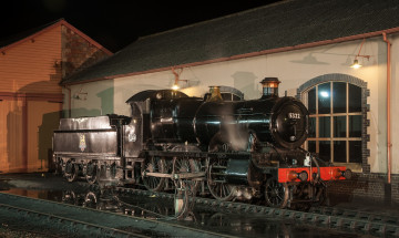 Картинка техника паровозы паровоз депо ночь