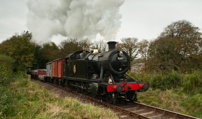 Обои картинки фото техника, паровозы, состав, паровоз, рельсы, дорога, железная