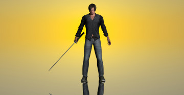 Картинка 3д+графика аниме+ anime взгляд оружие мужчина фон