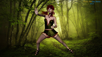 Картинка 3д+графика люди+ people девушка взгляд фон поза рыжая чулки