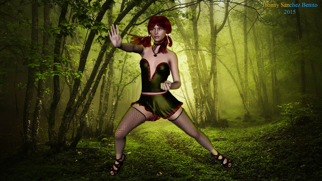 Обои картинки фото 3д графика, люди , people, девушка, взгляд, фон, поза, рыжая, чулки