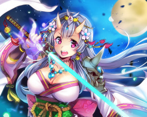 Картинка аниме оружие +техника +технологии меч луна девушка арт