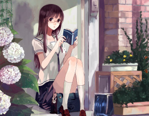 Картинка аниме город +улицы +здания toryufu девочка