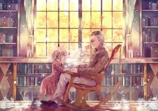 Картинка аниме unknown +другое toryufu арт дедушка цветы девочка книга