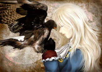 Картинка аниме hetalia +axis+powers axis powers prussia девушка птица ястреб профиль карта