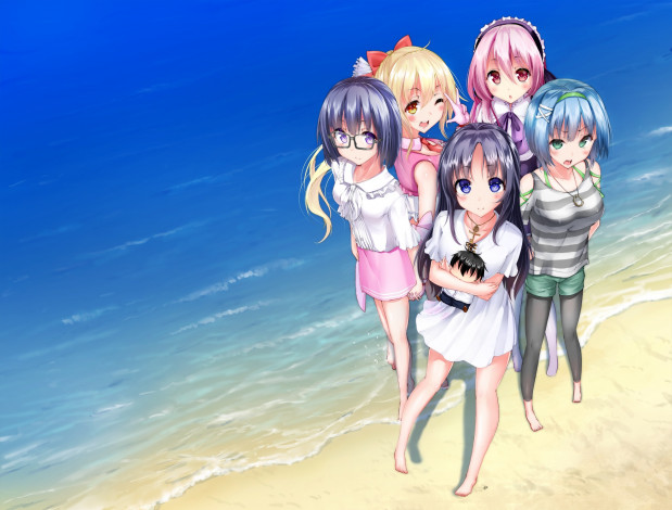 Обои картинки фото аниме, unknown,  другое, девочки, море