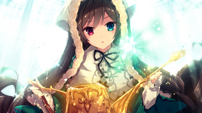 Обои картинки фото rozen maiden, аниме, фон, взгляд, девушка