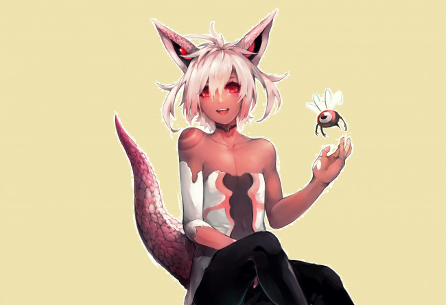 Обои картинки фото аниме, животные,  существа, девушка, жук