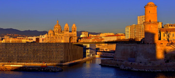 Картинка города марсель+ франция гавань стена дома марсель небо купол закат